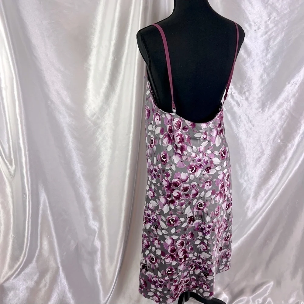 Cabernet Floral Slip Dress Romantic Sleepwear, Soft Feminine Effortless Lounge M